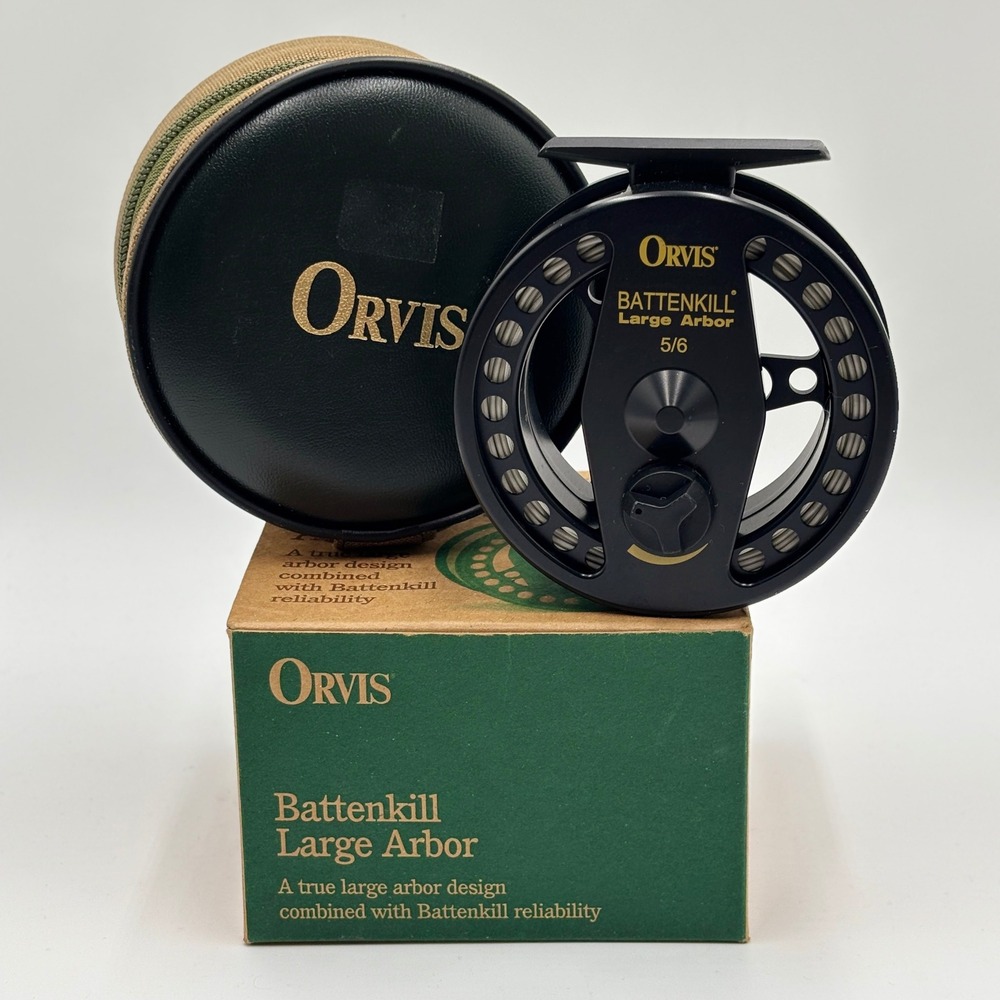 Orvis Battenkill Large Arbor 5/6 Fly Fishing Reel Black England w Case and Box